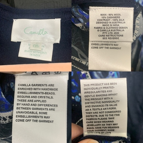 Camilla | Mare Mystique Marino Wool & Silk V Neck Jumper With Print Back | Sz OS - Picture 10 of 17